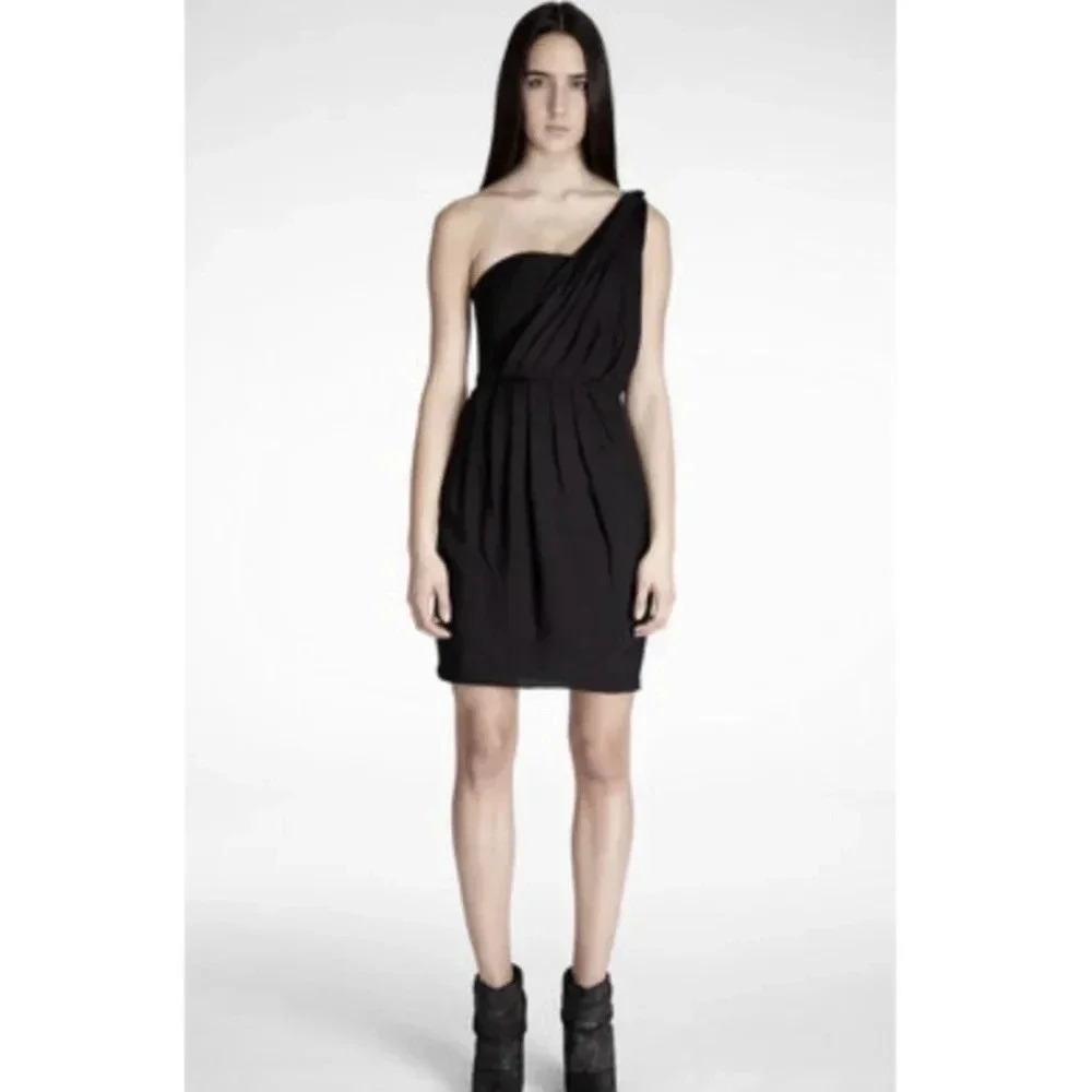 NEW Black Halo Black Mini Dress Jane One Shoulder Dress Silk Size 2